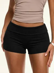 Women Mid Waisted Workout Shorts Tight Gym Shorts Yoga Fitness Shorts Stretchy Bodycon Athletic Shorts Squat Proof Running Training Shorts Black Solid Colour Shorts