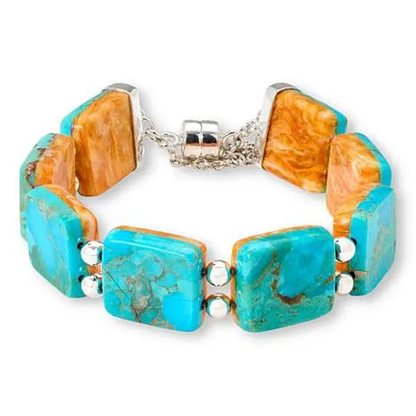 Mine Finds by Jay King Turquoise and Orange Spiny Bracelet