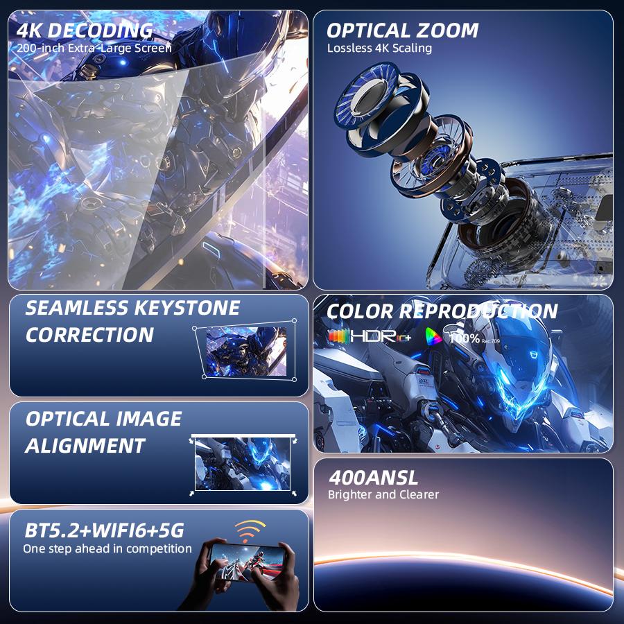 2026 upgraded black projector, Father’s Day gift, supports 4K/1280p HD Bluetooth projector with built-in speakers, portable summer outdoor mini movie projector, compatible with laptops, smartphones, smart TVs, Xbox, PS5, ideal birthday gift, USB flash dri