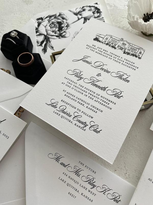 Black and White Letterpress Wedding Invitations - Style 110
