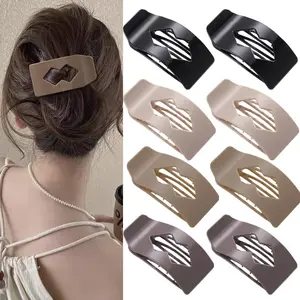 8 Pack Neutral Flat Hair Clips for Women - Large Glossy No-Slip Rectangle Claw Clips Thick & Thin Hair in Black, Blonde and Brown,  Hold Square Hair Accessories for Work or Daily Wear