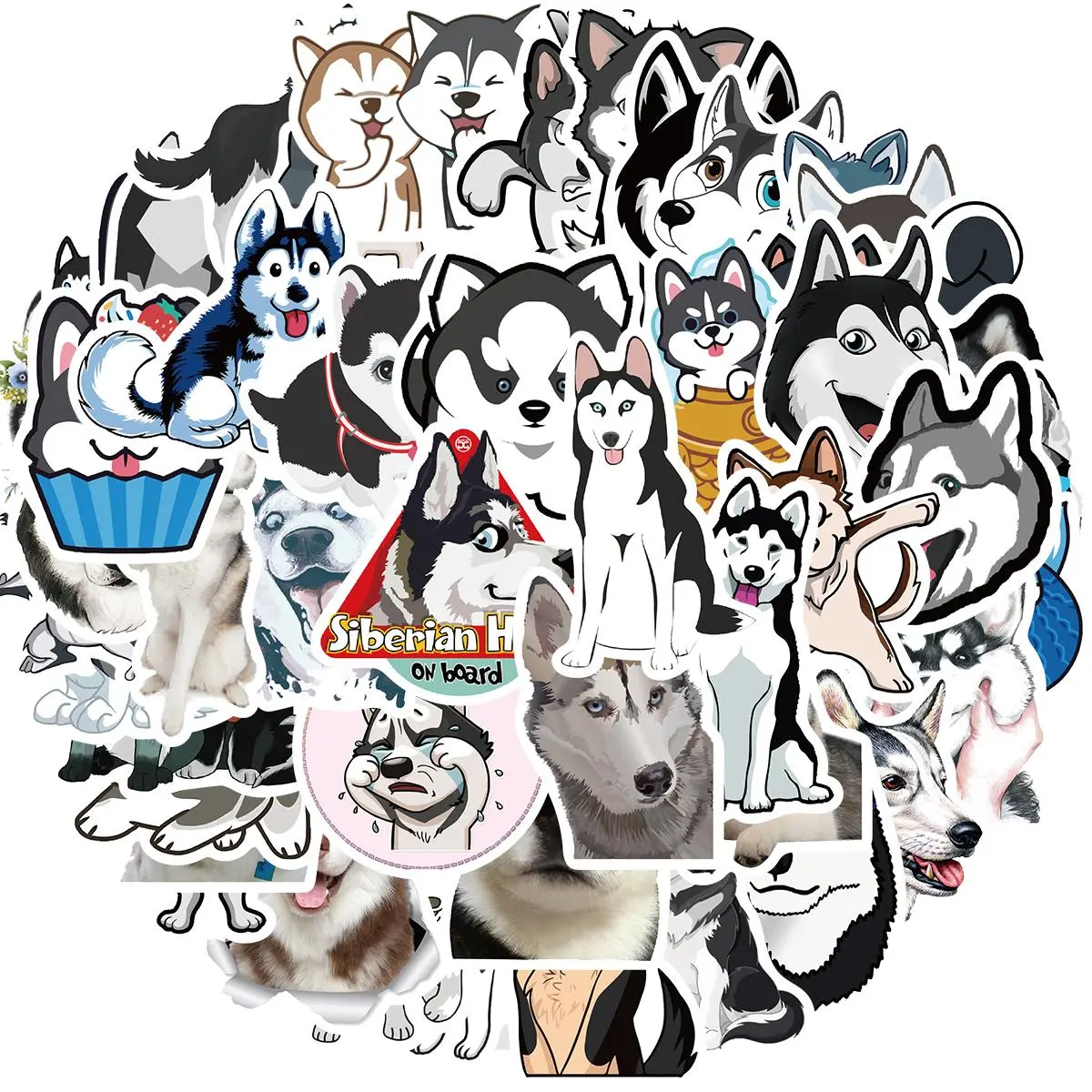 Cute Funny Siberian Husky Dog Sticker, 50pcs/set Dogs Vinyl Sticker for Laptops, Water Bottles, Phone, Cartoon Animals Gifts Sticker, Bumper Stickers Decals, Decorative