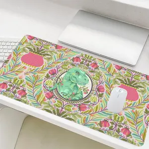 Floral & Dinosaur Pattern Mouse Pad, 1 Count Rectangle Gaming Mouse Pad, Non-Slip Rubber Base Stitched Edge Desk Pad, Desk Accessory for Desk Laptop Desktop