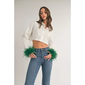 Feather Cuff Cropped Shirt