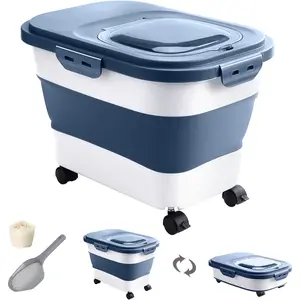 20-30 Lbs Collapsible Airtight Food Storage Container with Rolling Wheel Locking Lid, Cup and Scoop, Suitable for Storing Rice, Flour, Pet Food and Other Food