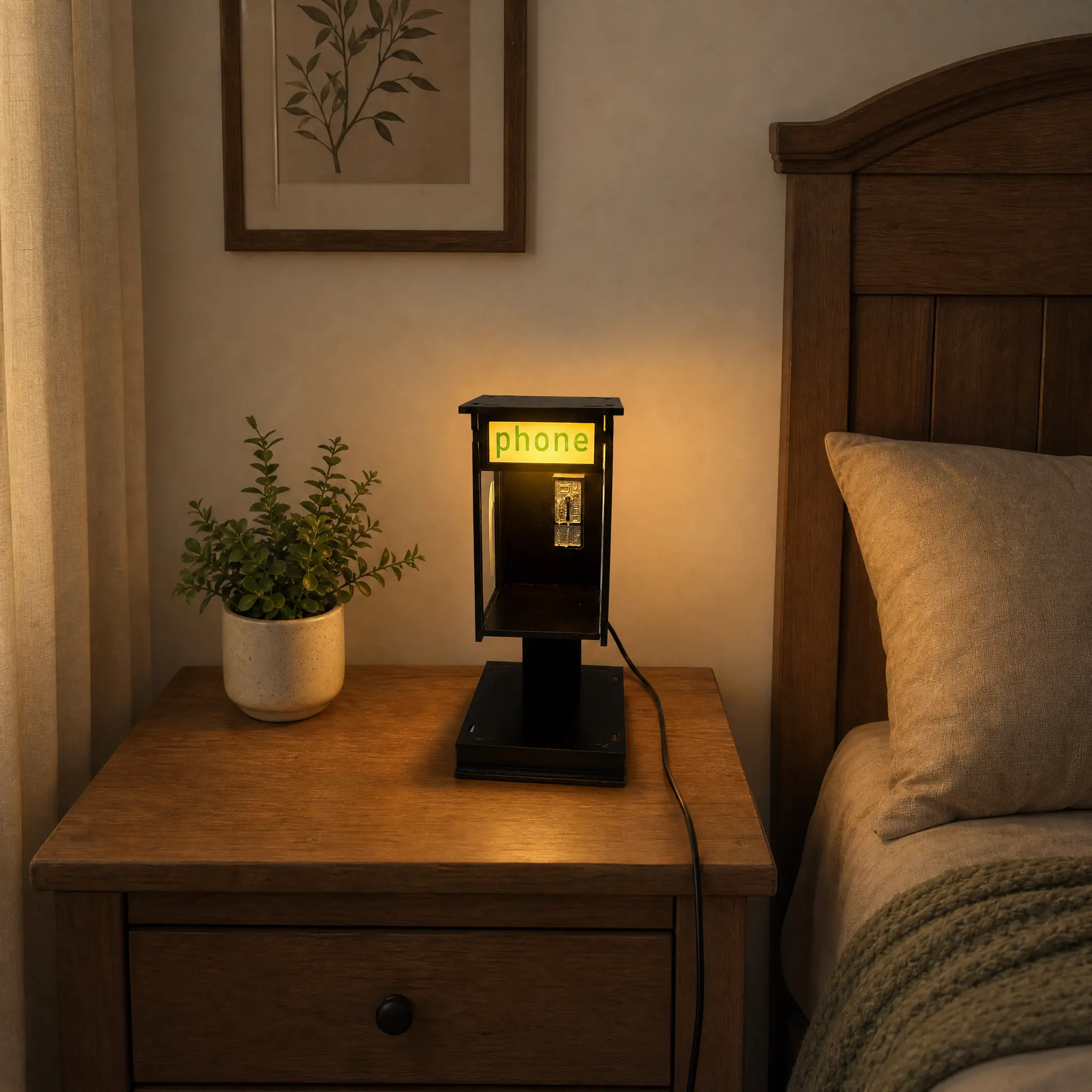 Old British-style telephone booth-shaped LED lights - warm light bedroom decorative table lamp