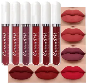 6Pcs Lipstick Matte Liquid Lipstick Lipgloss Set for Women, Dark Deep Bright Ruby Sexy Brick Red Mauve labiales mate 24 horas originales matte larga duracion 24 Hour Lipstick Long Lasting