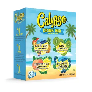 Calypso Singles To Go Drink Mix Variety Pack, 30 Stick Packets, Lemonade Water Enhancer, Low Calorie Powder, Island Wave, Kiwi, Peach, Ocean Blue