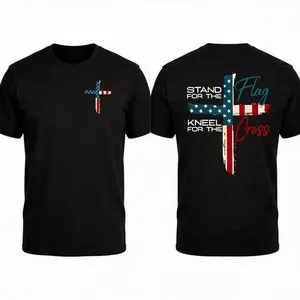 Patriotic Christian Faith T-Shirt – Stand for Flag Kneel for Cross Religious Shirt | American Pride Cross Design Tee for Men | Conservative Christian Cotton Clothing Men's and women's tops suitable for everyday wear and all seasons