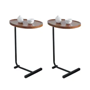 C-Shaped End Table Set of 2, Wood Coffee Table with Metal Frame, Couch Table with for Living Room, Bedroom, Bedside