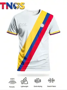 Colombia Unisex Football Jersey, Sporty Style, Fitted Long Sleeve, Geometric Pattern, All Seasons Wear, H Type Silhouette, Jersey Shirts