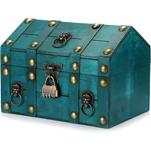 Product image Wooden Treasure Chest with Lock,  Pirate Chest Keepsakes Box for  Gifts,  Treasure Storage Green Decorative Box for   Collectibles, Large