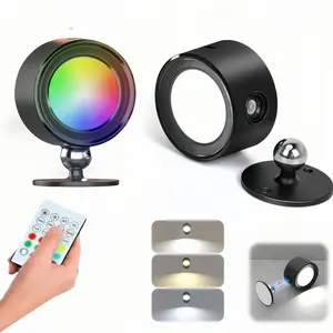 RGB Wall Lamp with Remote Control, Touch Dual Click Switch, Rechargeable Reading Light, Adjustable Lighting, Multiple Colors, Magnetic 360° Rotating Spotlights