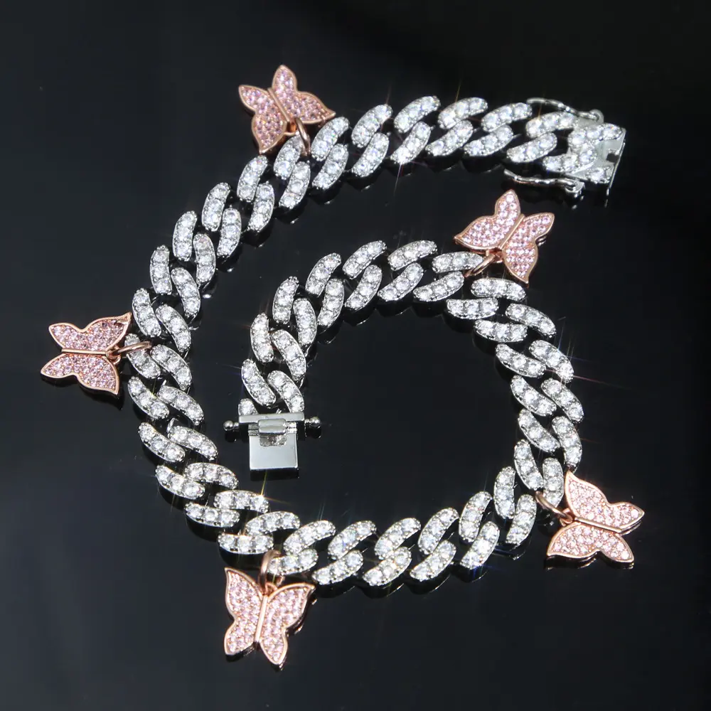 Loveden's new Cuban chain anklet with micro-inlaid zirconia and small butterfly pendant chain accessory