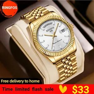【RINGFOS】Men’s business quartz watch, stylish waterproof watch with luminous display and calendar function, waterproof multifunctional watch with box included