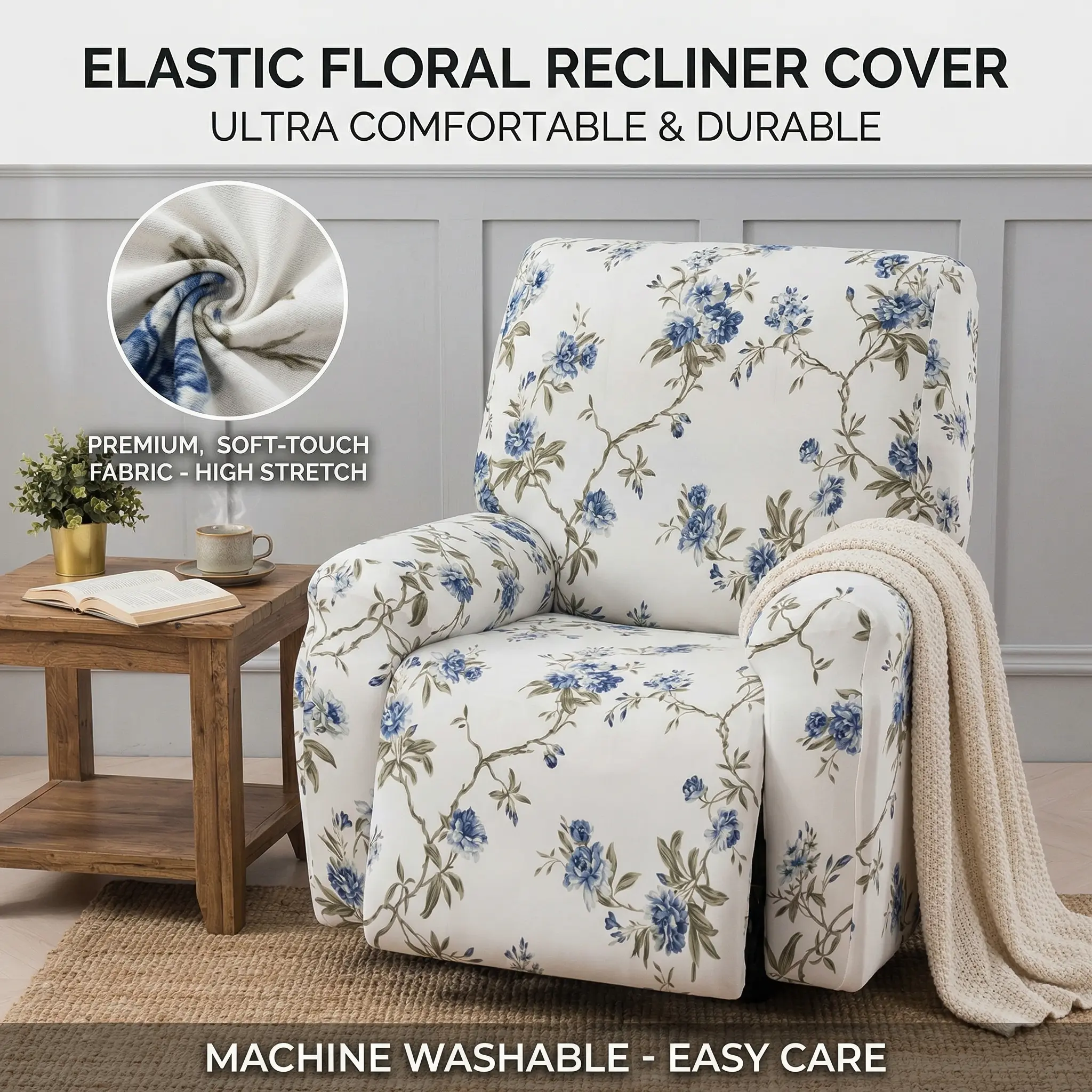 New Style Single Printing Recliner Slipcover, Non-slip, Stay In Place, Pet Friendly, All-Season Recliner Slipcover Furniture Protector, Ice Silk Soft, Comfortable And Washable, Pet Scratch Resistant, Suitable For Living Room, Bedroom Decor sohochic