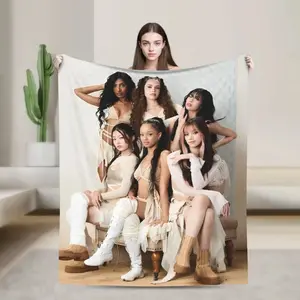 KATSEYE Members Flannel Blanket Kpop Girl Group Idol Funny Aesthetic Soft Warm Throw For Gamer Room Decor Dorm Essential Bed Sofa Home Holiday Gift