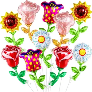 9 Floral Aluminum Foil Balloons for Kids Birthday Party, Outdoor Camping Decor, Wedding Reception, Valentine's Day, Mother's Day, Graduation