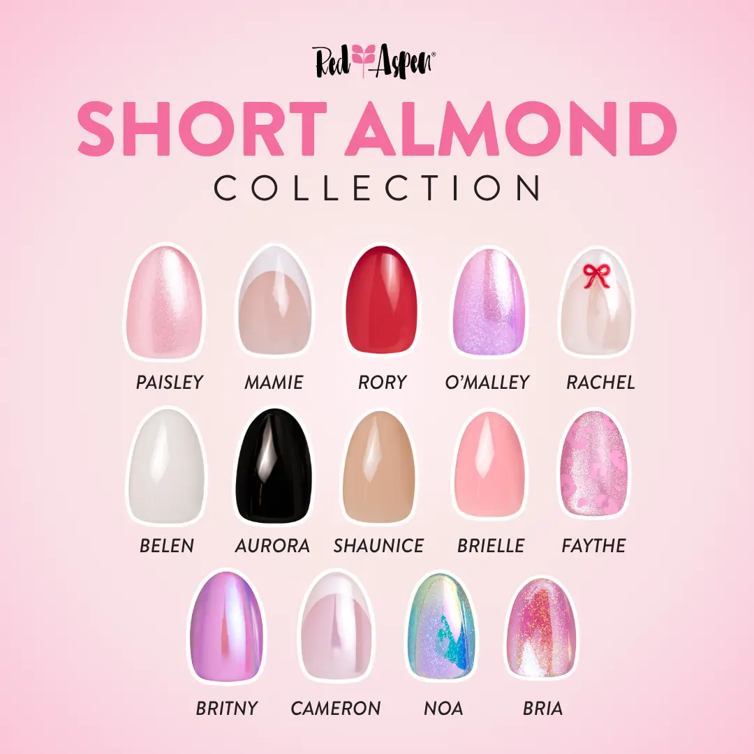 Red Aspen Short Almond Press On Nails Salon-Quality Reusable Damage-Free 2-Week Wear Nail Dashes