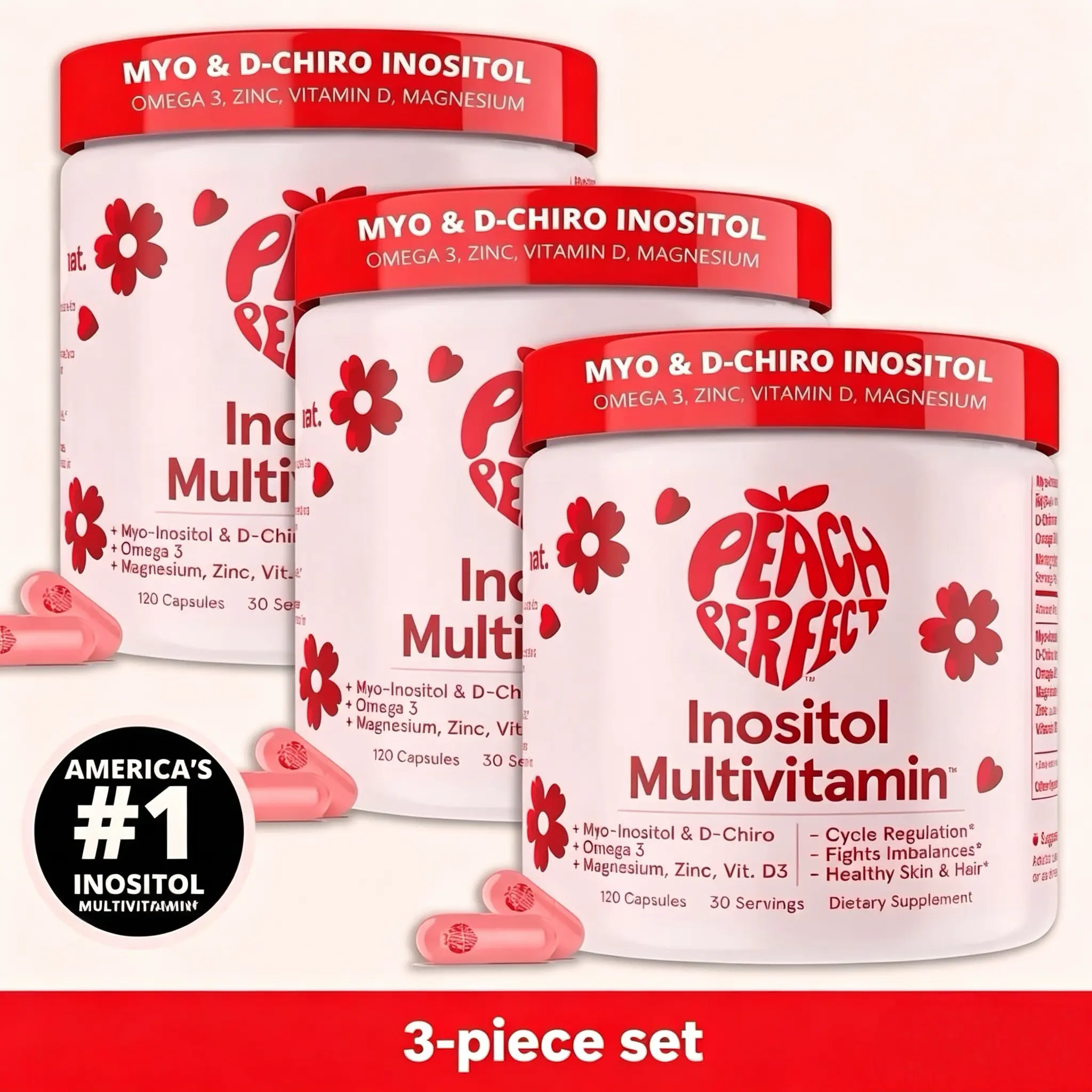 value pack Peach Perfect Inositol Multivitamin - Peach Perfect Myo-Inositol, D-Chiro Inositol, Omega 3 Fitness Healthcare