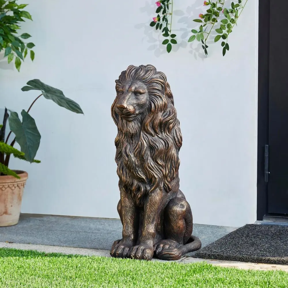 littleox 20.5" Lion Statue, Resin Outdoor Guardian Sculpture, Simulated Animal Decor for Villa, Garden, Park & Resort, Patriotic Independence Day Decoration for Home & Courtyard