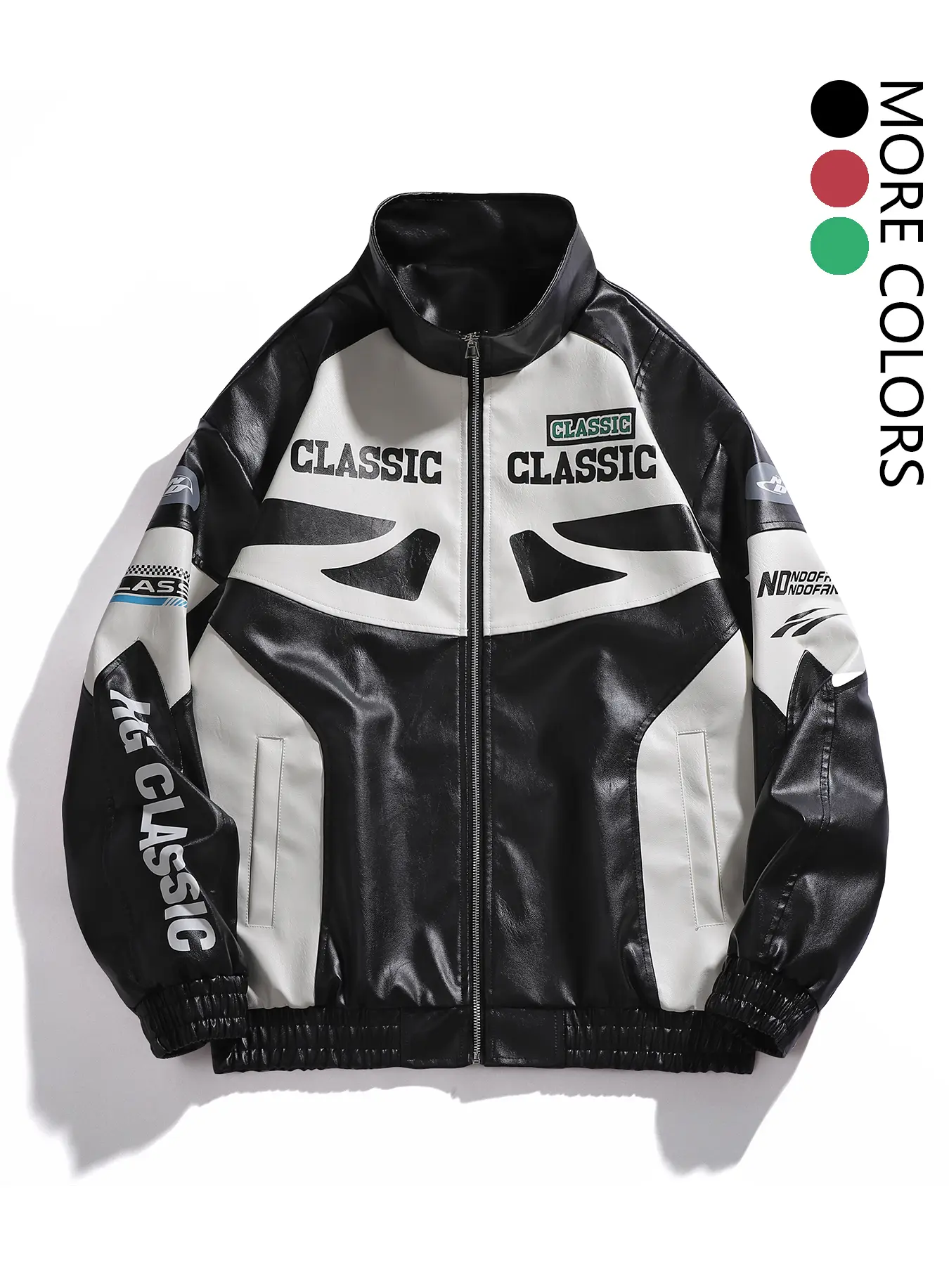 Men's PU Leather Loose Fitting Jacket, Stand Collar Design, Glossy Finish, Windproof & Durable, Casual Style, Perfect for Motorcycle & Streetwear, Coats