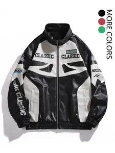 Men's PU Leather Jacket, Stand Collar Design, Glossy Finish, Windproof & Durable, Casual Style, Perfect for Motorcycle & Streetwear, Coats