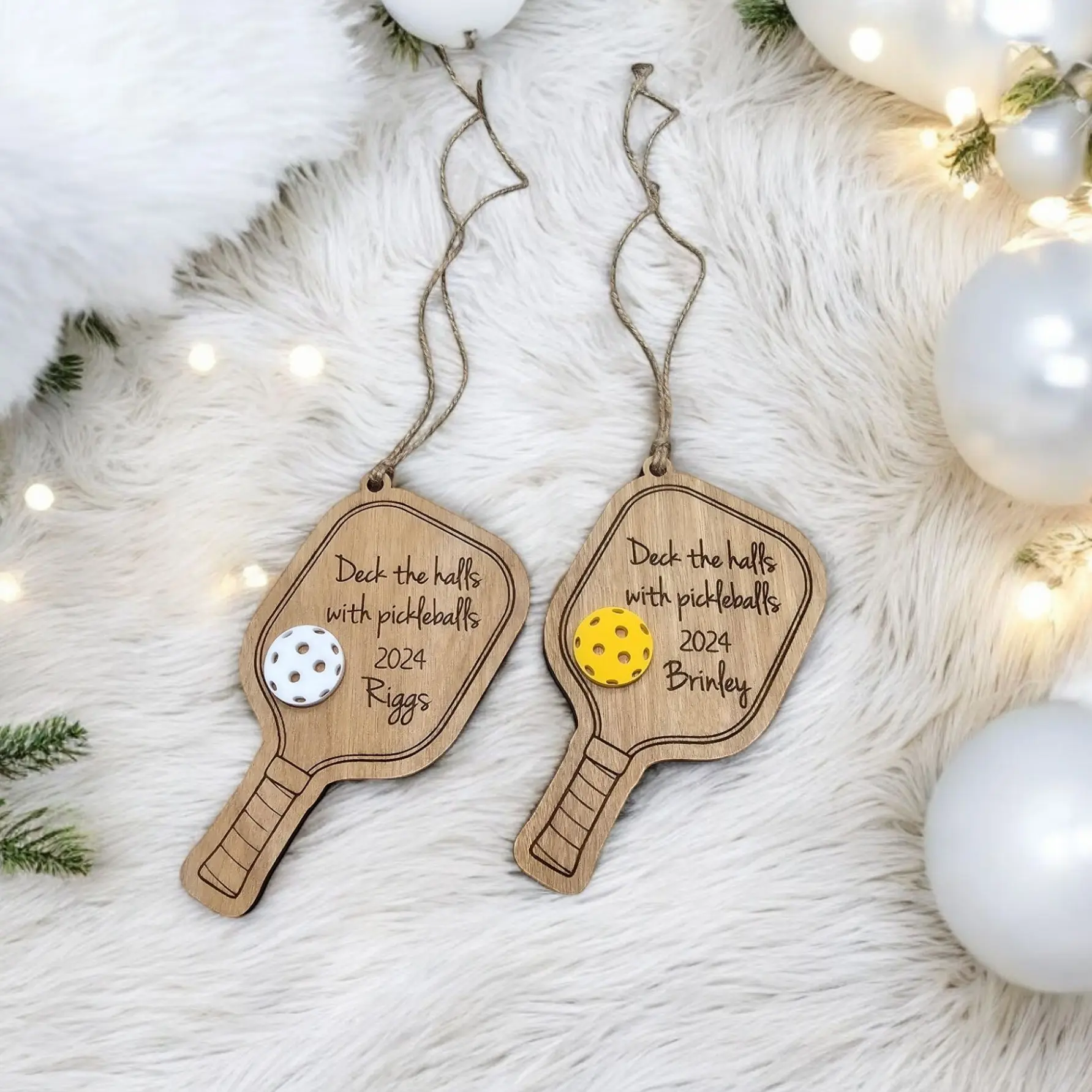 Personalized Pickleball Ornament with choice of ball color