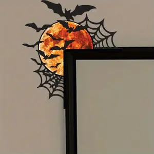 Gothic Web Pattern Blood Moon Triangle Wall Decor, Hand-Forged Iron Halloween Doorway with Bats & Spiderweb Haunted Entrance Arch