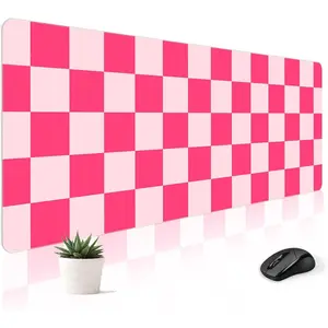 Mousepad Desk Mat Gaming Large Keyboard Cute Office Desktop Computer Laptop Checkered XXL Long Giant Big Kawaii Aesthetic Girly Pretty Design Women Girl Gamer Oversized Wide 24x14'' Mousepad