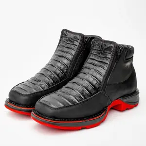 Men’s Black Caiman Belly Leather print Botin With 3D Lightweight Soles - Square Toe