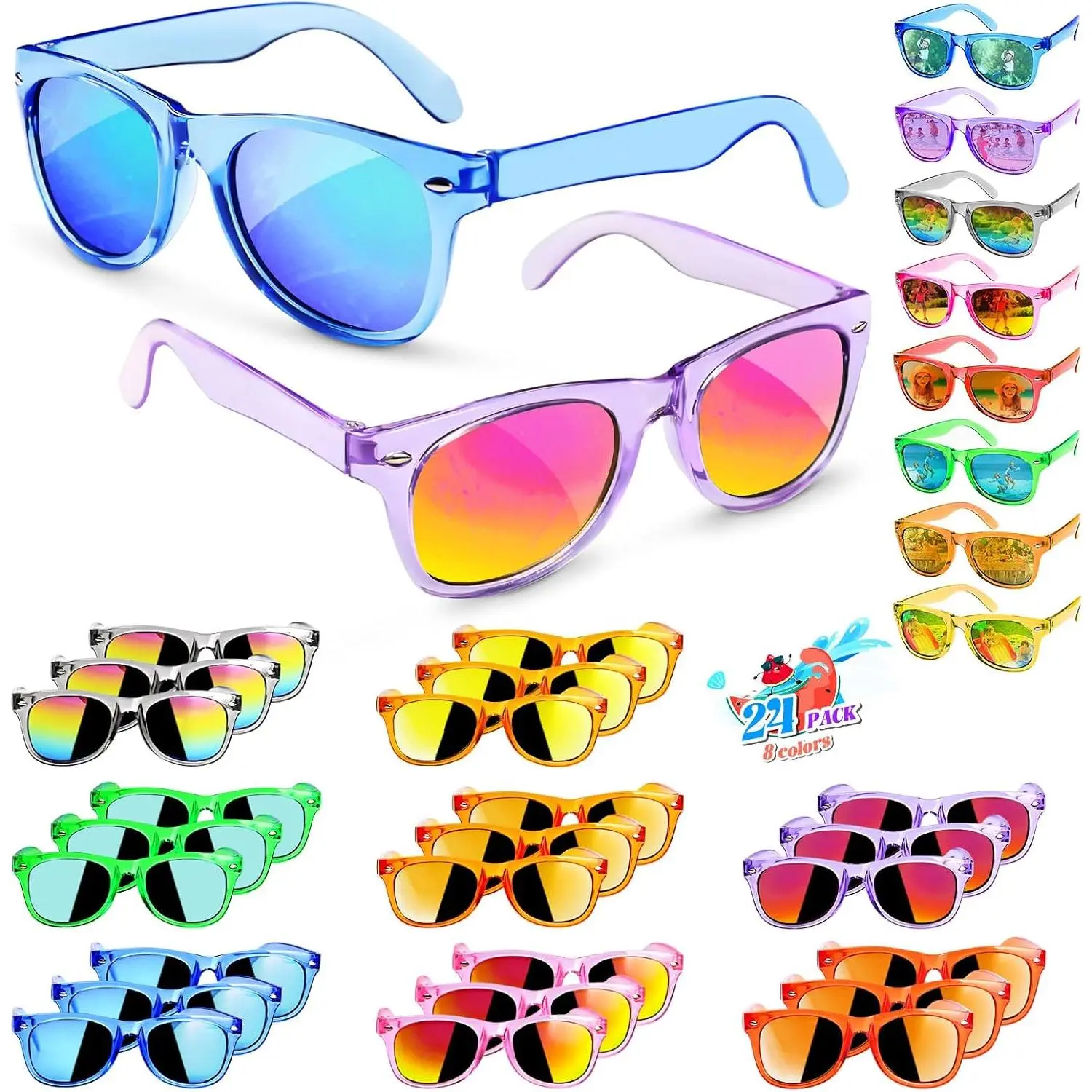 gktz 24-Pack Neon Polypropylene Kids Sunglasses - UV 400 Protection, Ages 3-8, Lightweight Fit, 4.9"x1.6"x4.7", Birthday Goodie Bag Stuffers, Beach Party Favors, Easter Supplies