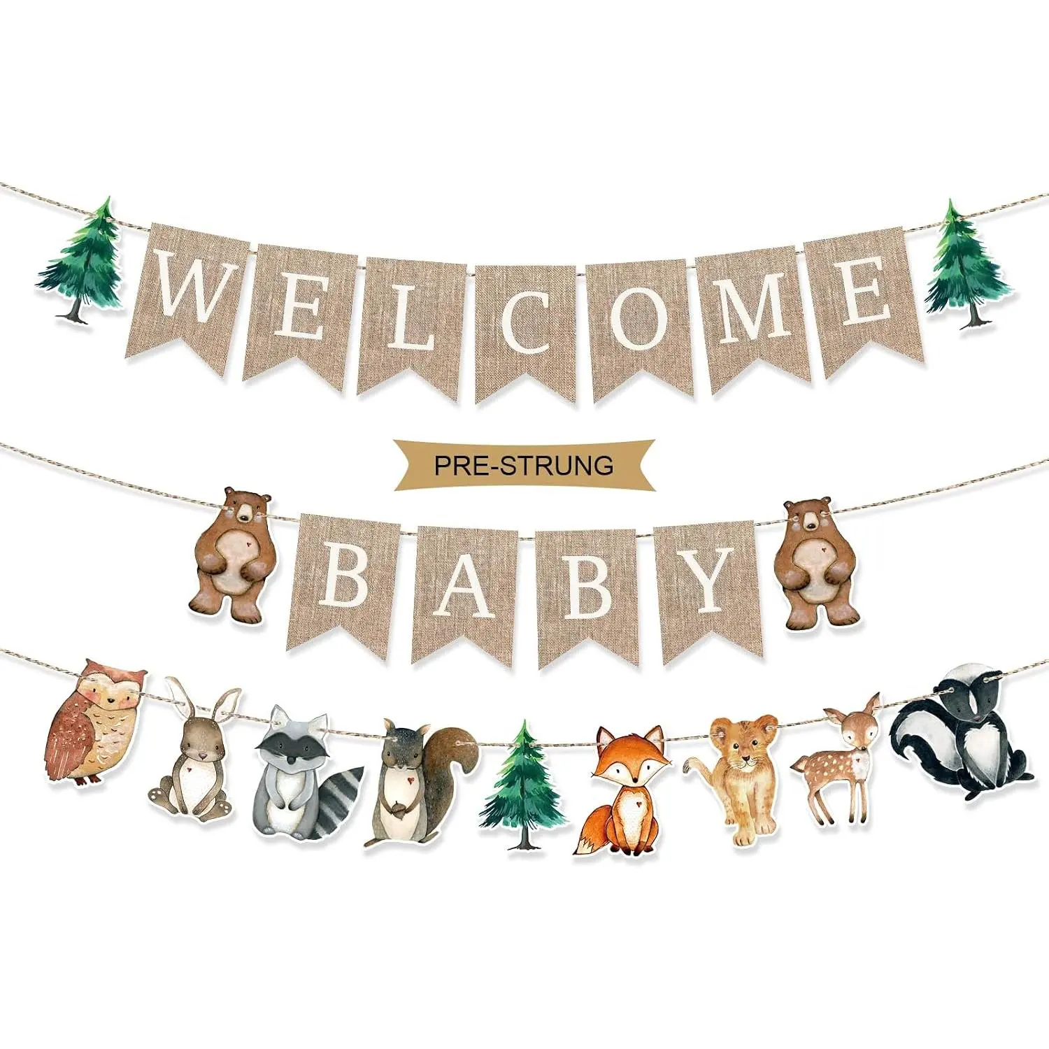 6ft Pre-Strung Lightweight Rectangular Burlap Welcome Baby Banner Backdrop with Hanging Loop, Rustic Unisex Neutral Woodland Forest Animal Party Decor for Baby Shower, Gender Reveal Party, Beige, Sturdy, Burlap Fabric