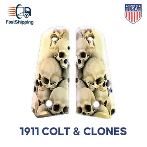 1911 fits Grips Colt Gov & Clones HD  Printed Skulls on Wood
