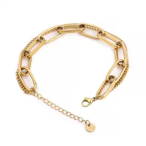 Double Chain   Women, Titanium Steel Layered Link  with Adjustable Extender, Waterproof & Tarnish-Free, Stackable Minimalist Gold Wrist Jewelry, Perfect  Daily Wear, Valentine's Day Gift  Her Bible Verse Bracelet cubic zirconia elegant athletes for