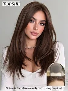 Topshe 13x6 Glueless Lace Front Wig, Chocolate Long Wigs Straight Hair, Breathable Lace Realistic Hairline, Short Straight, Heat Resistant, Comfortable