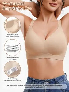 V Neck Solid Color High Support Wireless Comfort Jelly Gel Bra, No Show Design for All-Day Wear, Ideal for Everyday Use
