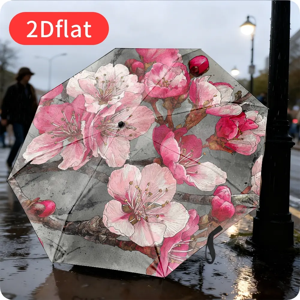 A cherry blossom folding umbrella – featuring an exquisite hand-painted cherry blossom design, a durable canopy made of sturdy plastic and metal, perfect for spring flower viewing, lightweight and portable, an ideal