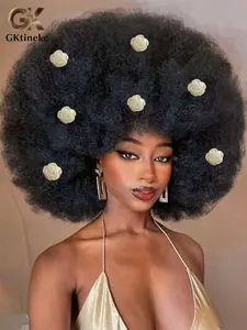 Gktineke 70s Afro Wig With Bangs Curly Wigs For Black Women 10-12inch Afro Kinky Curly Wig Premium Synthetic Big Afro Wig Synthetic Material Wigs