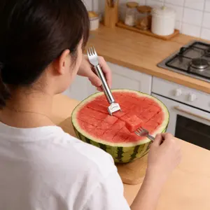 2-in-1 Stainless Steel Watermelon Slicer & Fork - Easy Cutting and Serving Tool for Kitchen and Restaurant Use Fruit Utensils, christmas gifts
