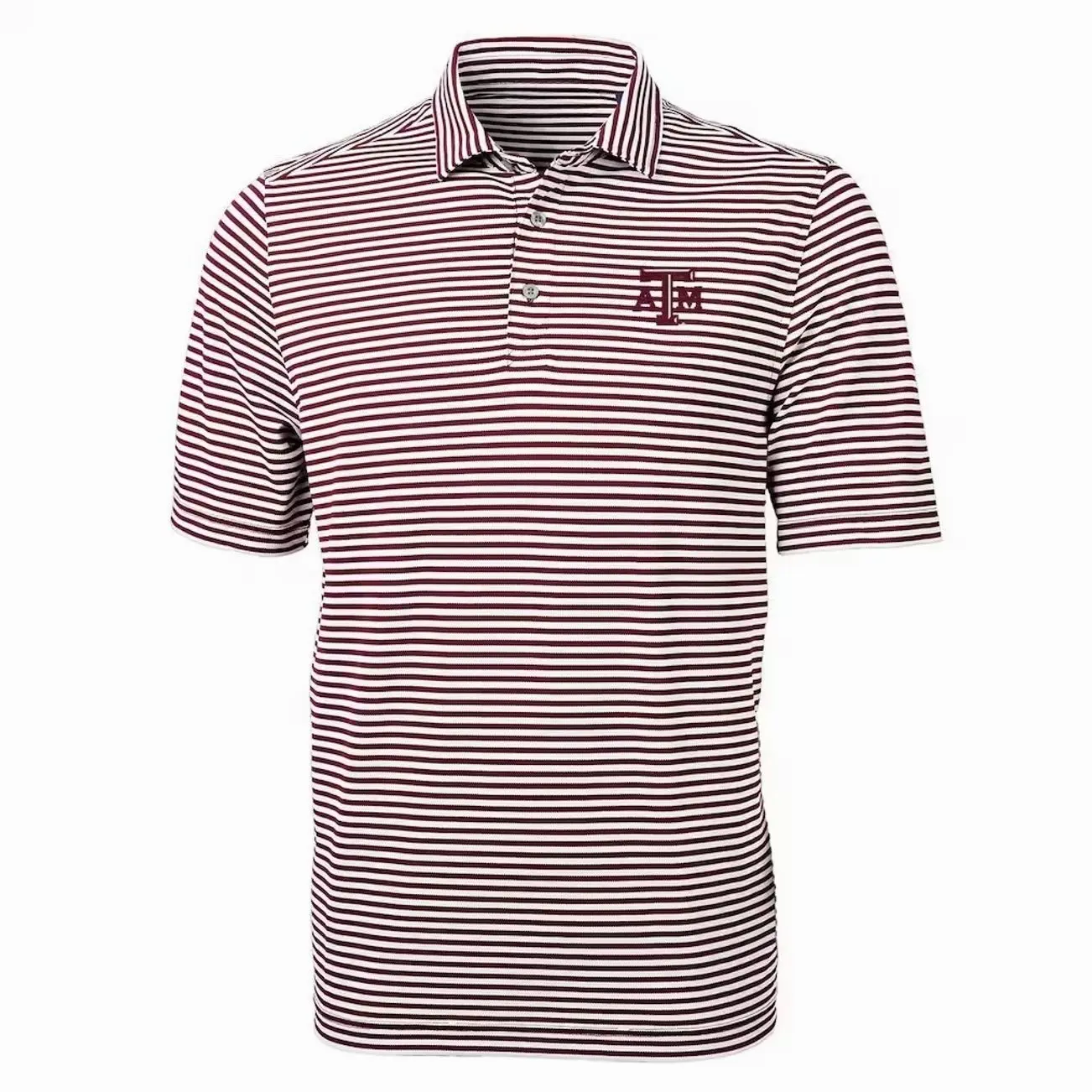 College Texas State A&M Aggies Cutter & Buck Virtue Eco Pique Stripe Recycled Polo - Maroon Short Sleeve Tee, Casual Collared Shirt Boatyard Button-Up Shirt Toile Teddy Polo