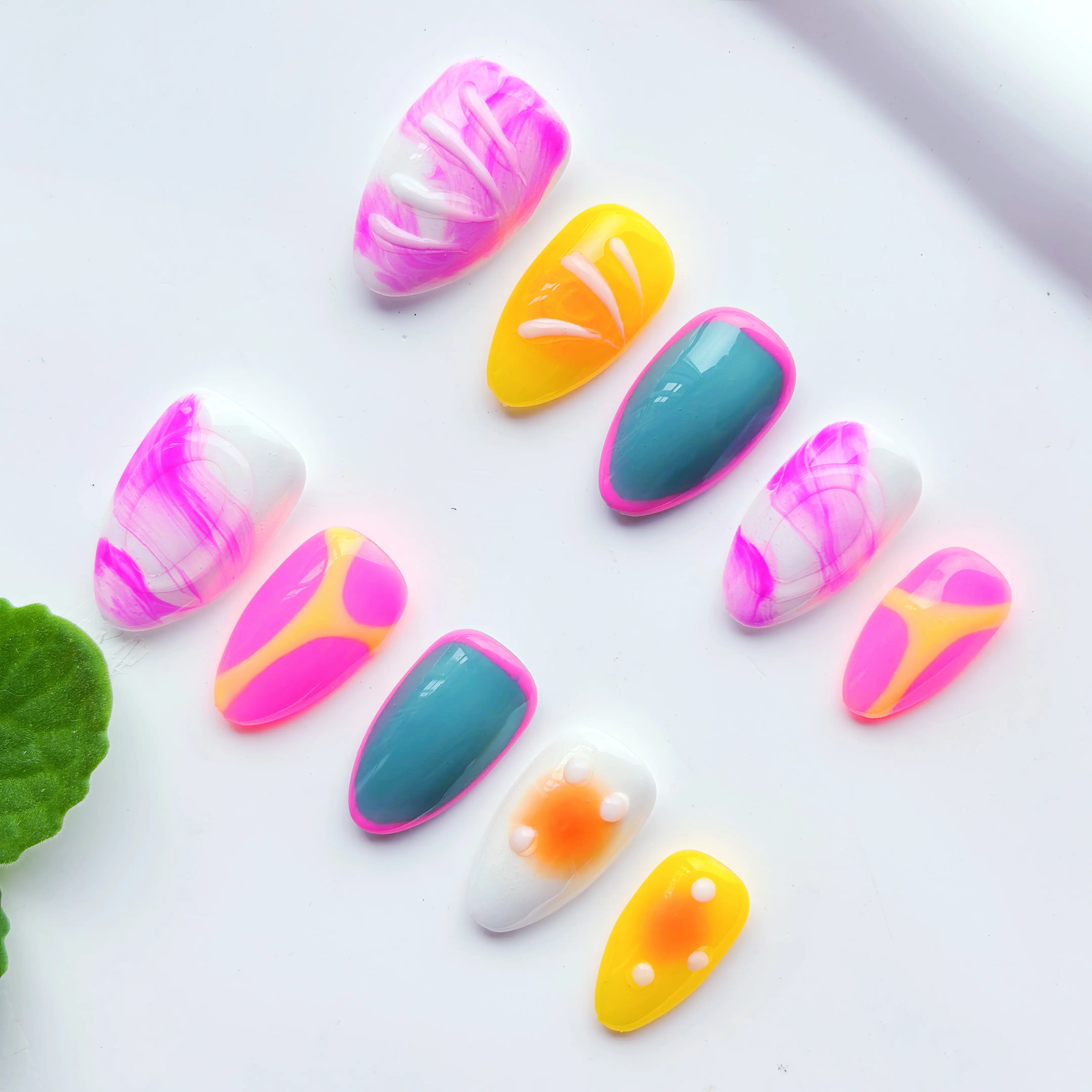 Buy 2 get free nail glue|Vosplends Trendy 2026 New Style 10pcs Handmade Y2K French Short Almond Acrylic Press-On Nails,Perfect Gift for Birthday Daily Wear,Funky Summer Aesthetic Nails For Daily & Partypress on. nail