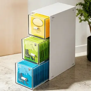 3 Layer Tea Bag Storage Box, Multi-Compartment Plastic Organizer, Dustproof Drawer Box for Coffee Capsules, Kitchen & Office Use