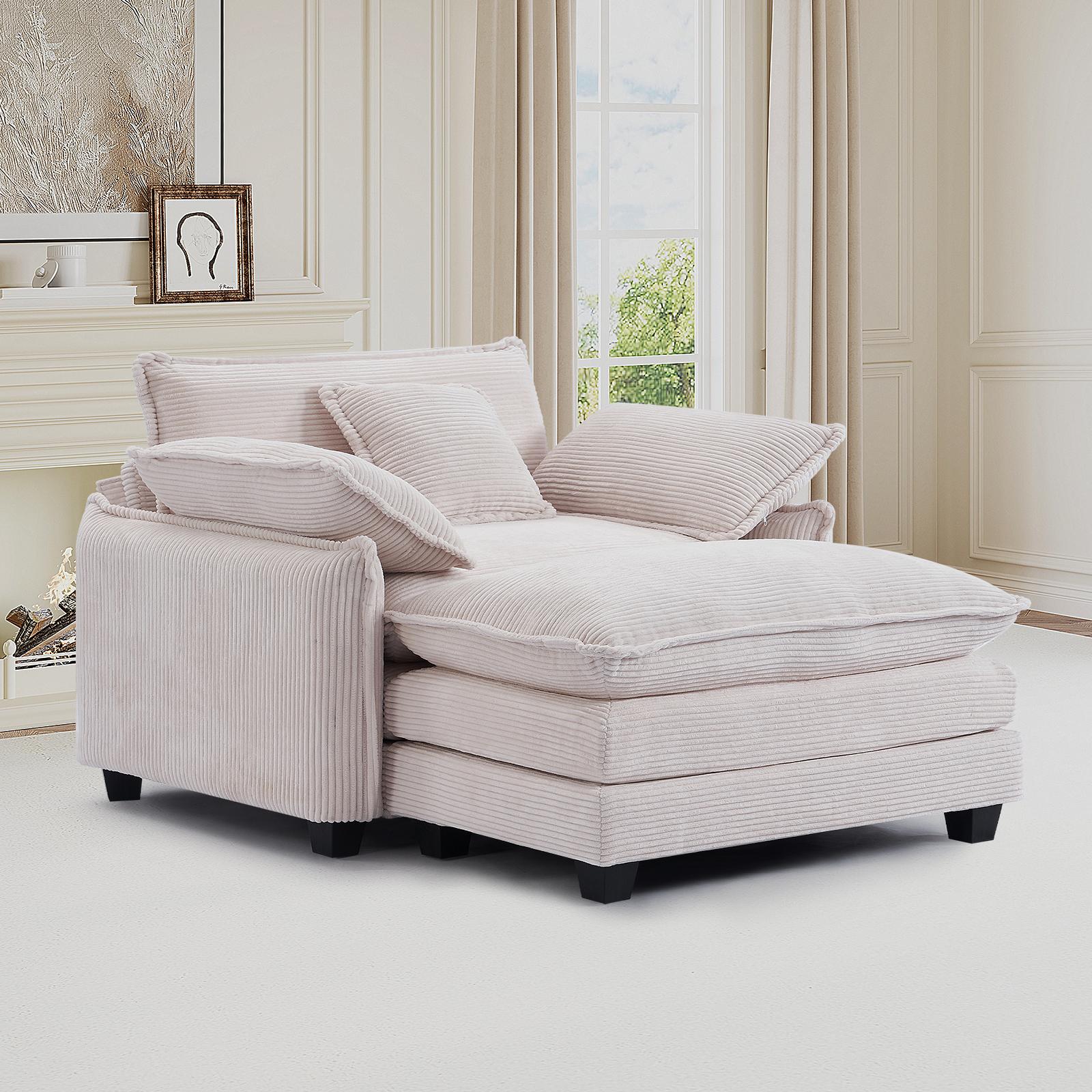 Oversized Chair with Ottoman, Modern Corduroy Sofa Bed, Single Sofa Chaise, Large Upholstered Sofa for Living Room, Bedroom