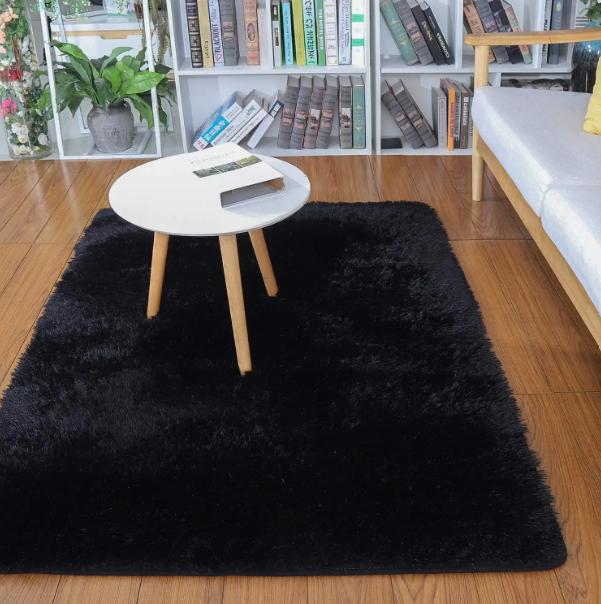 Soft Fluffy Non-slip Area Rug Super Soft Shaggy Rugs Fluffy Carpets 4x5.9 Feet Indoor Modern Plush Area Rugs for Living Room Bedroom Kids Room Nursery Home Decor Upgrade Anti-Skid Rectangular Fuzzy Rug Black Abstract Washable