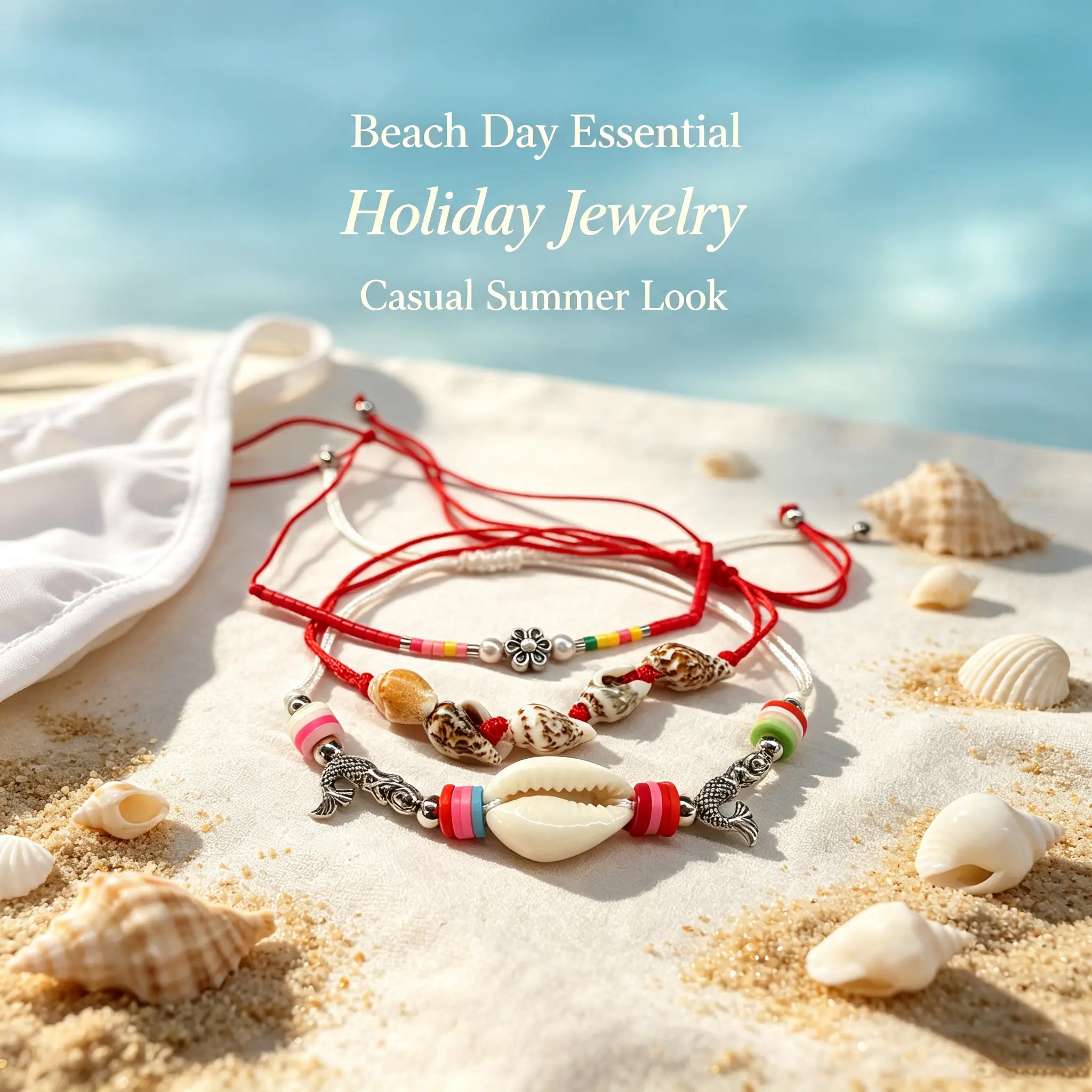 Beach Day Essential Holiday Jewelry Casual Summer Look with Shell and Fish Charms