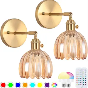 2 rechargeable Nordic wall mounted lamps, tulip glass cover, lightweight battery powered lamps for bedrooms and living rooms