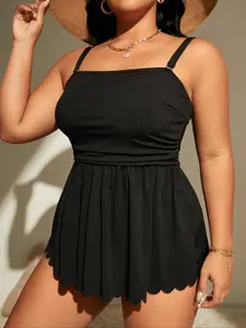 Plus Size One-Piece Swimsuit European Style Ruffle Design High Waist Tummy Control, Women's Swimwear for Beach and Pool, High Rise Swimwear