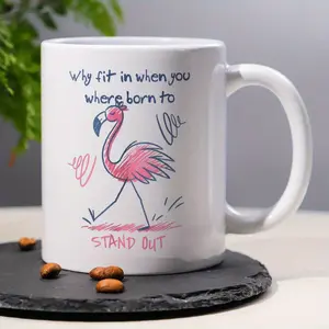 1pc, Ceramic Mug, New Ceramic Coffee Mug with Flamingo Pattern - why fit in when you where born to, Funny Humorous Slogan Decorative Tea Cup Ideal Birthday/ New Born Gift Perfect for Office/ Home for Women, New born mom, Mother, Son, Daughter, Wife