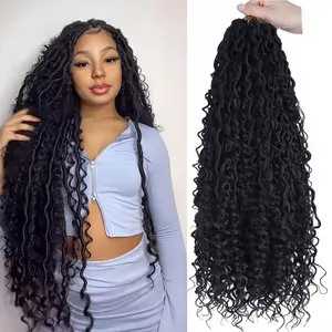 LMZIM 24 inch Goddess Locs Crochet Hair 8 Packs Faux Locs Crochet Hair for Black Women Pre Looped River Locs Crochet Hair with Curly Ends 1B